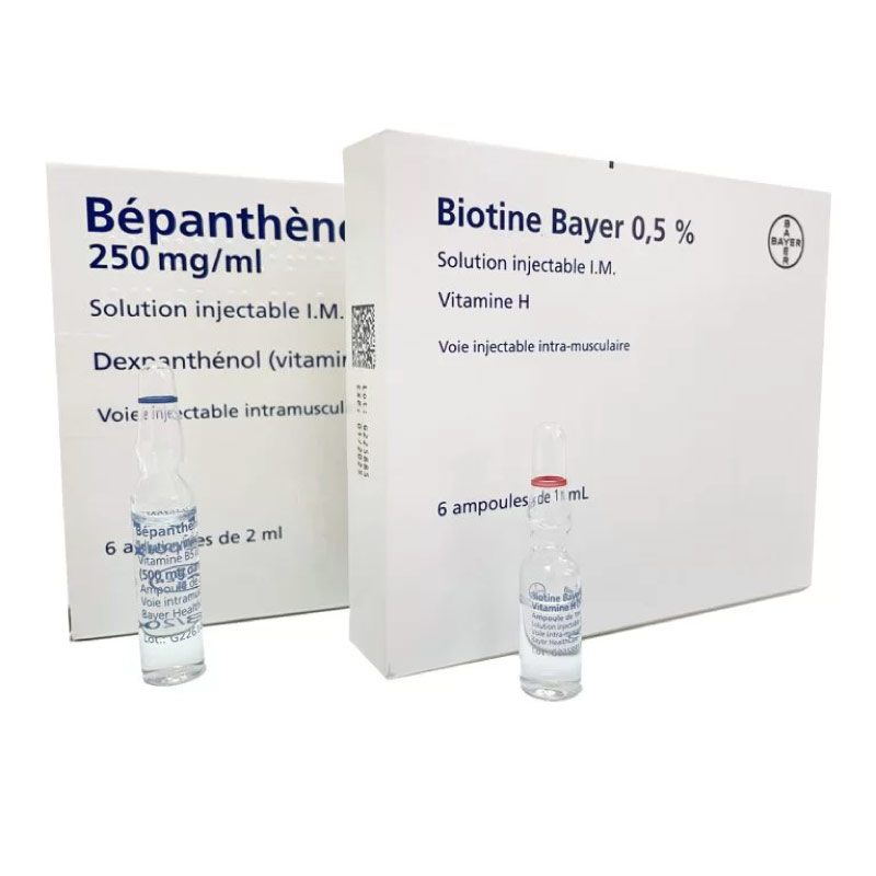 تصویر آمپول بیوتین و بپانتین اصل بایر آلمان ( اورجینال) Biotine Bayer 0.5% Bepanthene ٌضد ریزش مو